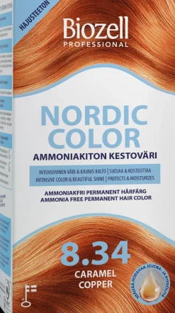 Biozell Professional Nordic Color ammoniakiton kestoväri Caramel Copper 8.34 2x60ml