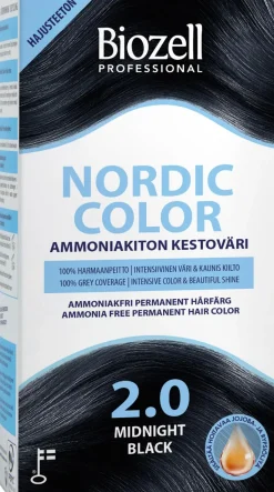Biozell Professional Nordic Color ammoniakiton kestoväri Midnight Black 2.0 2x60ml