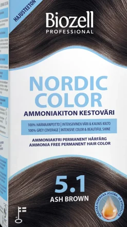 Biozell Professional Nordic Color ammoniakiton kestoväri Ash Brown 5.1 2x60ml