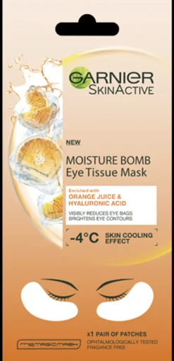 Garnier Skin Active Moisture Bomb Eye Tissue Mask Orange Juice silmänalusnaamio, silmäpusseista vähemmän näkyvät 6g