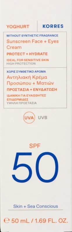 KORRES Yoghurt Sunscreen Face & Eyes SPF50 geelivoide kasvoille ja silmänympärysiholle 50 ml