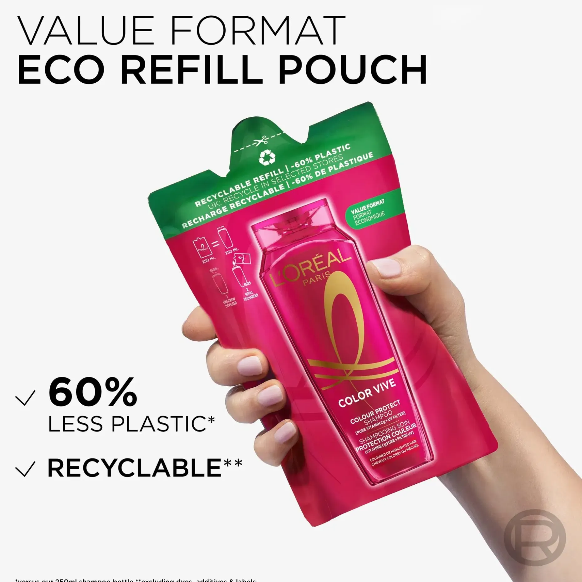 L'Oréal Paris Elvital Color Vive shampoon täyttöpakkaus värjätyille hiuksille 250 ml