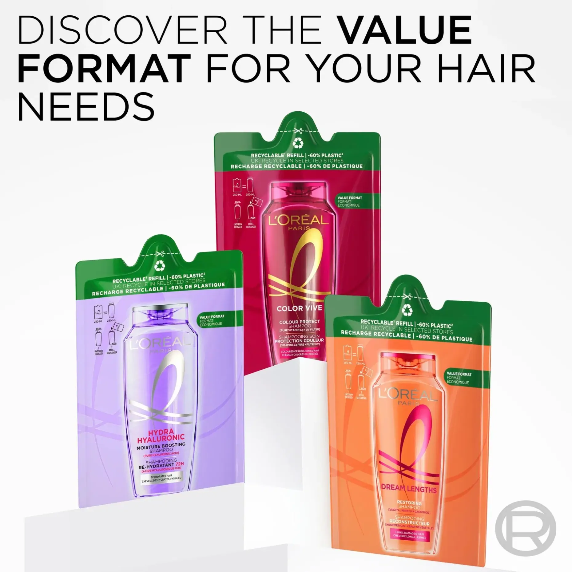 L'Oréal Paris Elvital Color Vive shampoon täyttöpakkaus värjätyille hiuksille 250 ml