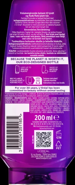 L'Oréal Paris Elvital 200ml Collagen Lifter hoitoaine ohuille ja latteille hiuksille