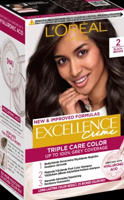 L'Oréal Paris Excellence Creme 2 Black Brown Mustanruskea kestoväri 1kpl