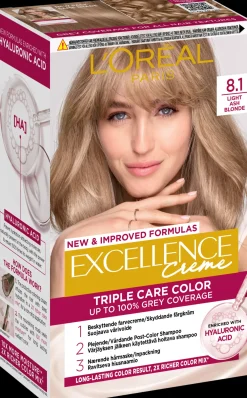 L'Oréal Paris Excellence Creme 8.1 Light Ash Blonde Keskivaalea Tuhka kestoväri 1kpl