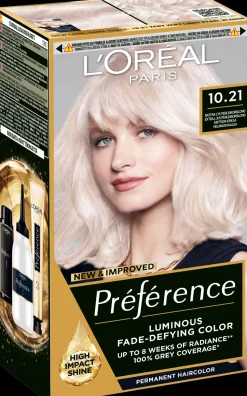 L'Oréal Paris Préférence 10.21 Stockholm Extra Light Pearl Blonde Erittäin kirkas helmiäisvaalea kestoväri 1kpl