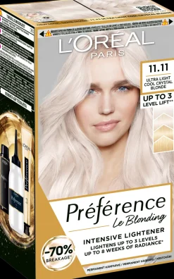 L'Oréal Paris Préférence Le Blonding 11.11 Ultra Light Extra Light Cool Silver Blonde Erittäin kirkas viileä hopeanvaalea kestoväri 1kpl