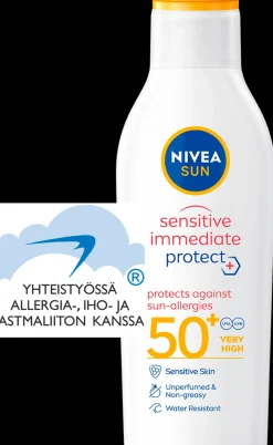 NIVEA SUN 200ml Sensitive Immediate Protect Sun Lotion SK50+ -aurinkosuojavoide