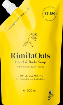 RimitaOats käsi- ja vartalosaippua, 500 ml täyttöpussi