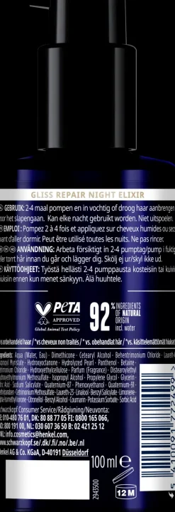 Schwarzkopf Gliss Night Elixir Overnight Repair hiusseerumi 100 ml